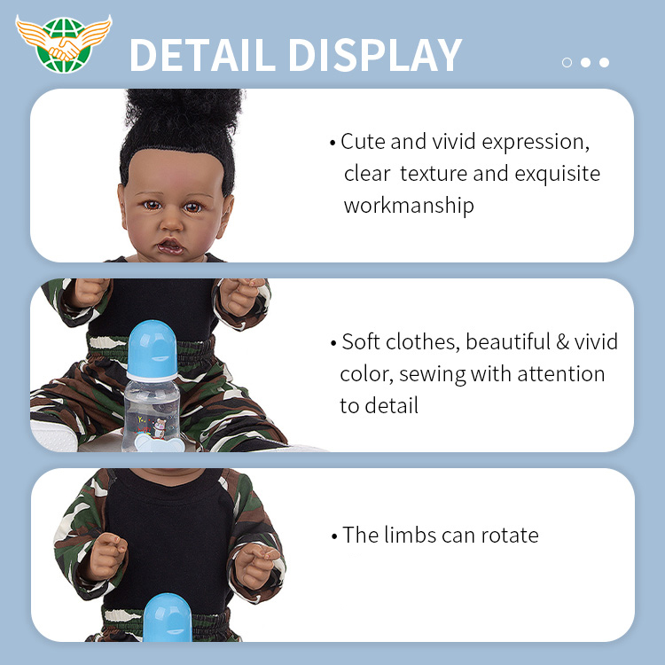 blackfull body skin silicone baby doll with long hair