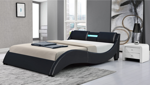 Nhà Máy Bán Buôn OEM King Size PU Da Tổng Hợp Hình Dạng Đường Cong Đệm Mềm Nền Tảng Giường Với Đầu Giường Led - Product Image 4