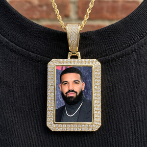 <b>Personalised</b> Gold Lab Grown Diamond <b>Memory</b> Pendant Hip Hop Iced Out Picture Frame Charm For Men - Product Image 1