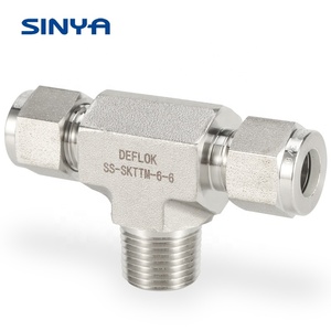 De acero inoxidable hombre rama Tee 1/16 a 1 InchNPT de instrumentación de doble férula 316 SS rápidos roscados, racores neumáti - Product Image 1