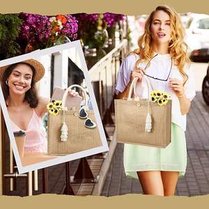 High Quality Handbag Natural Jute Tote <b>Bag</b> with Handle Large Capacity Environmental protection Shopping Full-color Printing - Product Image 6