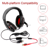 Headset Gaming dengan Mic Stereo Headset Gaming Kebisingan Mic & Lampu LED Headband Suspensi PS4 VR Headphone Kompatibel dengan PC PS5