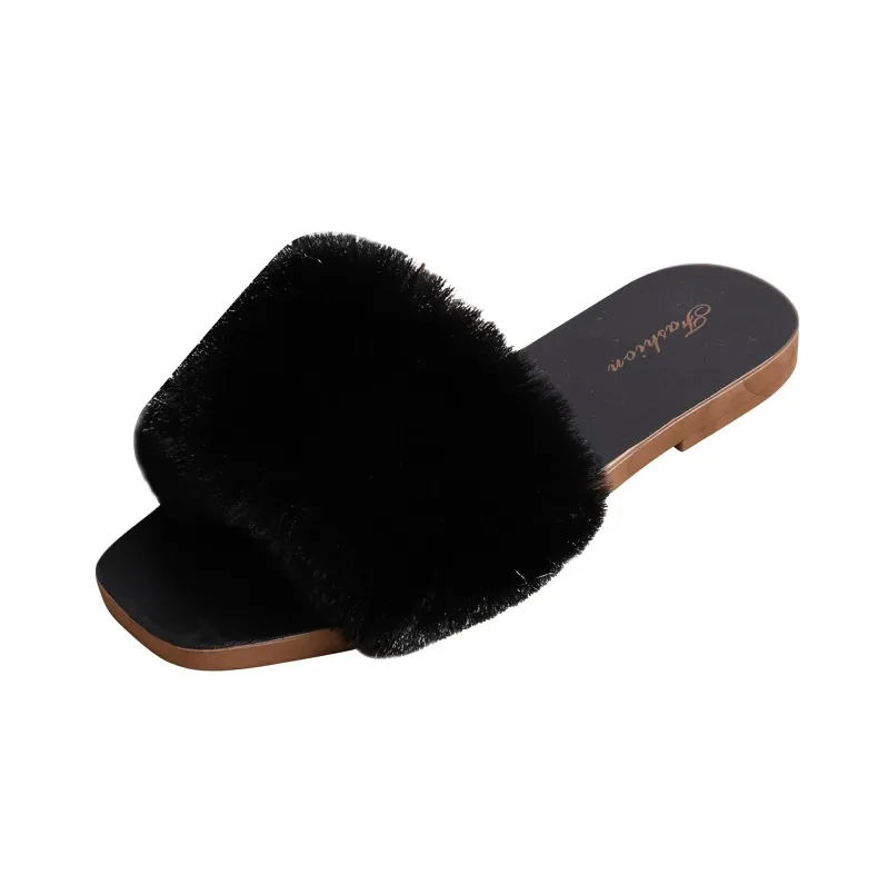 Fashion Trend Rabbit Slippers Fluffy Fur Slippers Light Weight Imitation Fur Fashion Hair Slippers Cushion