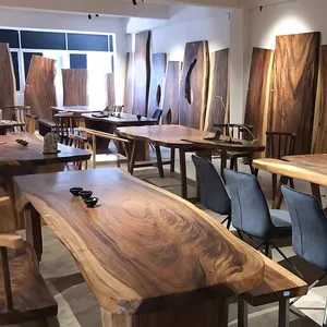 Design exclusivo Natural Shape Table Top Carvalho Noz Borda viva madeira maciça Mesa De Jantar Laje De Madeira