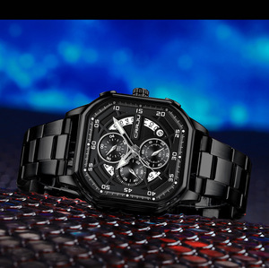 Montre de luxe pour homme, chronographe tendance, 3 aiguilles, acier inoxydable, étanche, aiguilles lumineuses, montre-bracelet pour homme - Product Image 3