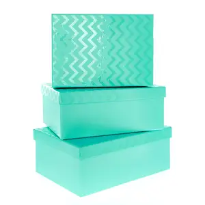 Kotak Hadiah UV Tempat Kardus Pemasangan Kertas Gloss Cetak Logo Kustom Pola Chevron Hijau Pirus