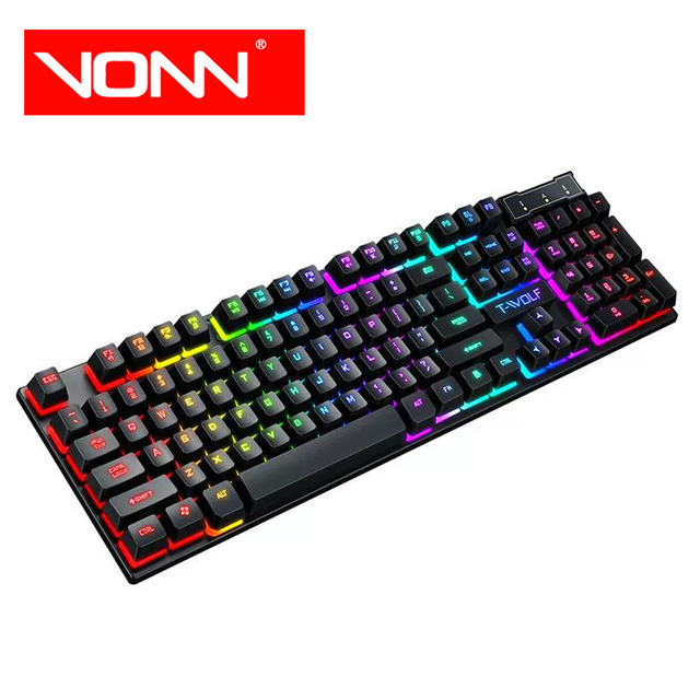 Factory Price USB Wired Keyboard Black T- Wolf  Support OEM Color Backlight With Multi-function Keys 104keys for Office Work