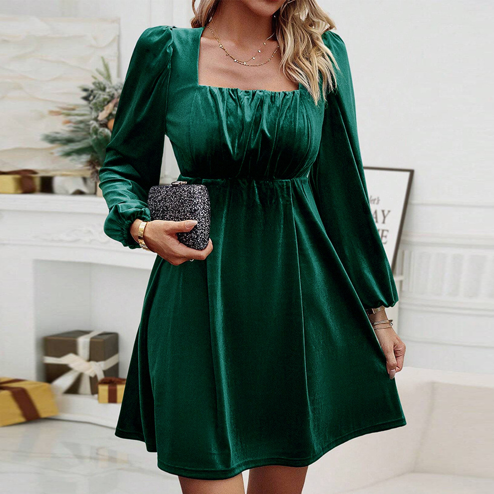 green emerald velvet dress Dark Green Velvet with Tulle Long Party Dress, Dark Green A-line Forma –  Cutedressy main image 0