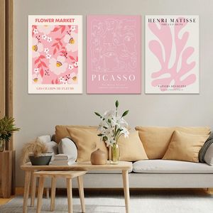 Tre pezzi rosa stampa <span class=keywords><strong>di</strong></span> tela con fiori astratti <span class=keywords><strong>di</strong></span> arte della parete moderna stampa UV inchiostro ecologico per camere da letto dormitori - Product Image 2