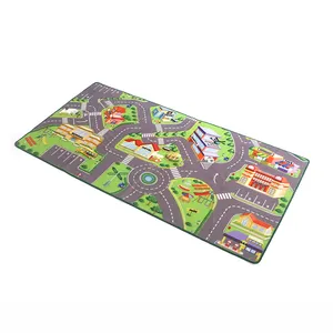 Nylon Printed Kids Children City Road Map Play Mats Soft Cartoon Carpet Baby Custom Toy Anti Style Floor Silverstone Colorful