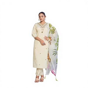 Traje Salwar Tradicional Indio-Pakistaní para Mujer, Largo hasta el Tobillo, con Dupatta Floral, Vestido de Algodón, Corte Regular, Ropa Casual - Product Image 1