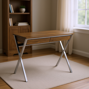 Scrivania in Rovere Invecchiato Cromato con 2 Cassetti, Elegante Design per Computer - Product Image 2