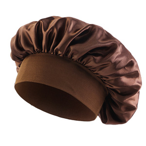 Satin Sleeping Cap For Women Elastic Wide Brim Shower Cap Hair Care Hat Solid Color Luxury Style Thin Polyester Material - Product Image 5