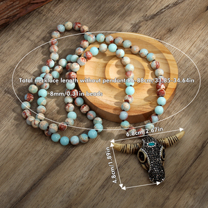 Moda estilo bohemio 8mm emperador piedra con cuentas largo anudado collar Rhinestone Bull Head colgante accesorios para occidental - Product Image 6