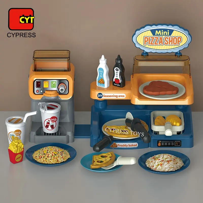 Juego de comida de imitación para niños, Set de Pizza y jugo, máquinas de bebida simulada, mesa de comida