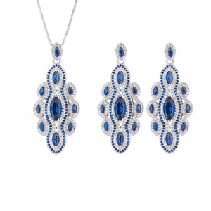 Refined Eco-friendly Copper 5*9MM Blue Zircon Handmade <b>Earings</b> and NecklacesSet Vintage Wedding Jewelry <b>Sets</b> - Product Image 1