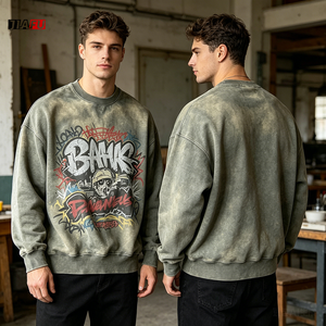 Oversized 400Gsm <strong>Men's</strong> Acid Wash Crewneck Sweatshirt Vintage Distressed Fleece Pullover Casual Streetwear Top <strong>S</strong>-3XL <strong>Hoodie</strong> <strong>Men</strong> - Product Image 2