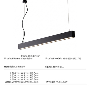 Suspension linéaire en aluminium, style nordique minimaliste moderne, pour bureau, salle à manger, lampe décorative suspendue, plafonnier LED pour studio - Product Image 2