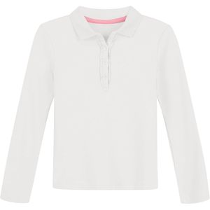 Polo de Manga Larga para Niña, Color Blanco Sólido, Algodón y Spandex, Tejido de 210g, Anti-Pilling, Estilo Preppy, Logotipo Bordado en el Pecho - Product Image 1