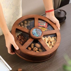 Rotating Wooden Snack <b>Tray</b> 4 7 Compartments Polygon Shape Standing Type For Home Living Room <b>Storage</b> <b>Trays</b> - Product Image 3
