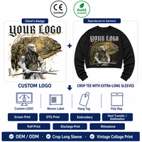T-shirt Homme Oversize Coupe Courte Manches Longues Coton Épais Épaules Tombantes Imprimé Collage Vintage Personnalisable LOGO OEM ODM