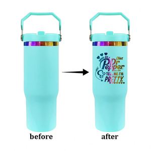 DIY USA Warehouse <b>Rainbow</b> Underneath 30 oz Stainless Steel Tumbler With Flip Straw and Handle Laser Engrave Blank Sublimation - Product Image 2