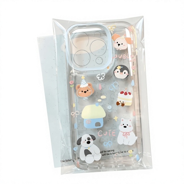 Dot Drill Little Flower Cartoon Blue Box Party TPU+PC Hot Stamping Case for 15/14/13/12/11 Pro Max All-inclusive