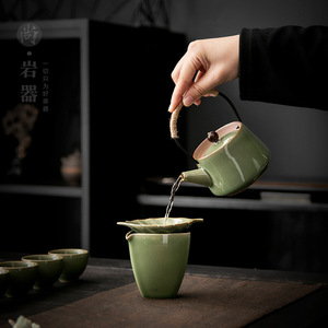 Retro Ceramic Fair <b>Cup</b> Porcelain Triangle Shape Dehua Green Glaze Kung Fu <b>Tea</b> <b>Set</b> For Afternoon <b>Tea</b> Without Lid - Product Image 2