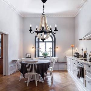 Lustre industriel à 5 lumières en forme de tonneau à vin, en <span class=keywords><strong>bois</strong></span> antique, style ferme, lampe suspendue en fer <span class=keywords><strong>noir</strong></span>, <span class=keywords><strong>luminaire</strong></span> suspendu en <span class=keywords><strong>bois</strong></span> - Product Image 4