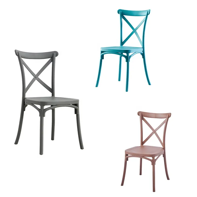 Comprar muebles de China en línea silla con respaldo cruzado comedor café silla apilable PP silla de plástico