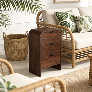 Table de chevet ronde en bois <span class=keywords><strong>avec</strong></span> 3 tiroirs, finition noyer de luxe, pour chambre à coucher, hôtel, villa, meubles - Product Image 3