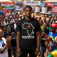 Camiseta Personalizada con Estampado de Mapa de África y Eslogan de Mayibuye, Negra, de Manga Corta, para Campaña Política, Venta al Por Mayor, Ropa, Camiseta Electoral