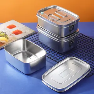 Fabriek Bulk Picknick Opslag Voedsel 304 Roestvrij Staal 2 Tier Metalen Bento Lunchbox Met Slot Afdichting Deksels