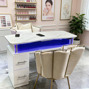 Venta Directa de Fábrica, Mesa de Manicura Económica <span class=keywords><strong>para</strong></span> Salón de Belleza con Superficie de Mármol Blanco y Aspirador de Polvo - Product Image 1