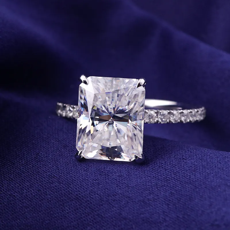 헤일로 멋진 모양 플래티넘 솔리테어 moissanite 다이아몬드 반지 7x9 센터 스톤 빛나는 moissanite 반지