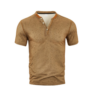Men's Button Henry <b>T</b>-<b>Shirt</b> Short Sleeve V-Neck Solid Color Casual Outdoor Sports Top Polyester Fiber Camouflage Style - Product Image 2