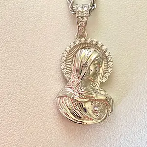 Collier de vierge marie avec pendentif de déesse religieuse catholique plaqué or 14K pour hommes et femmes