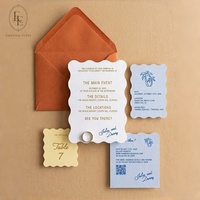 Suite d'invitations de mariage personnalisées, style plage, avec bord ondulé moderne, impression typographique, dorure à chaud, thème amour, et cartes RSVP pour station balnéaire