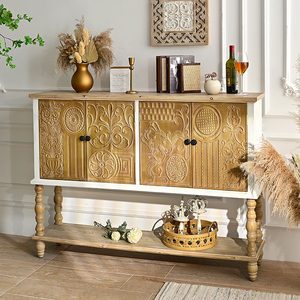 Buffet moderne en bois massif blanc avec étagère, meuble de rangement pour salle à manger, idéal pour la maison et l'hôtellerie - Product Image 1