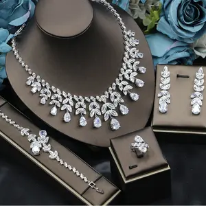 Luxury Cubic Zircon African Indian Dubai Jewelry Sets 4pcs Jewellery Party Wedding Bridal Jewelry Set