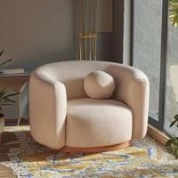 Meubles de maison salon luxe moderne fauteuils en bois et tissu chaise pivotante