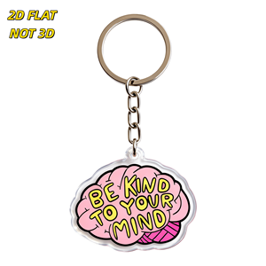 Portachiavi in Acrilico 'Be Kind to Your Mind' con Cervello Rosa Cartoon e Testo Giallo, Charm Motivazionale per la Salute Mentale per Chiavi o Borse - Product Image 1