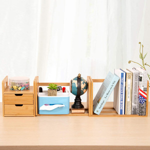 Extendable Bamboo Desk With Drawers 20 To 31.5 Inch Multi Purpose Office Organizer Storage <b>Shelf</b> - Product Image 3