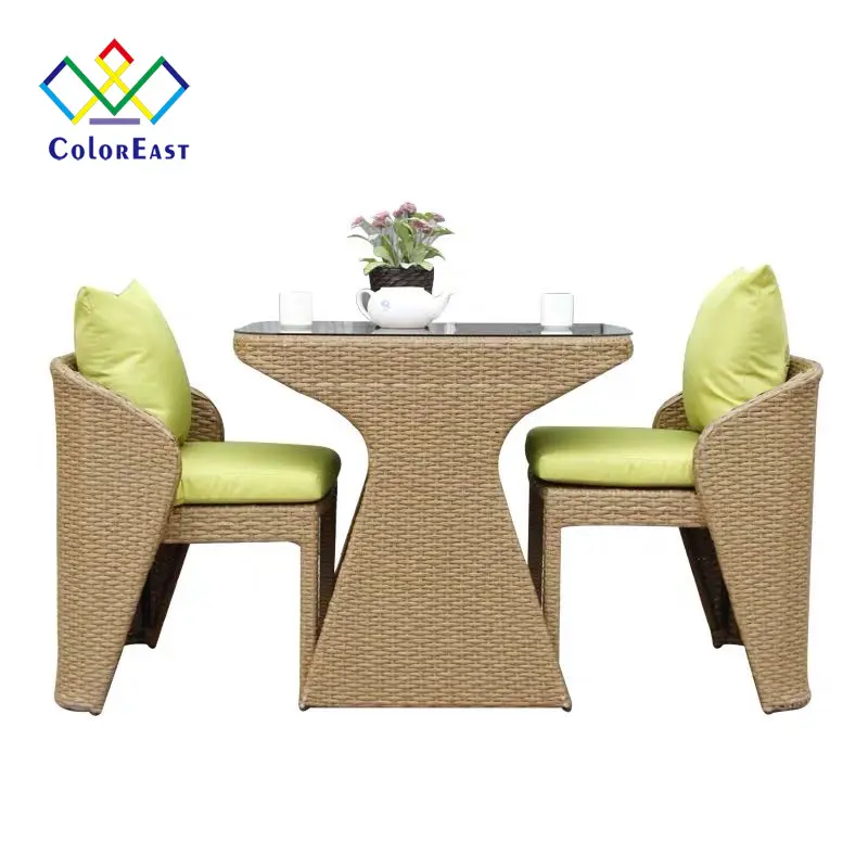 Modern 1 Table with 4 Chairs Square Metal Frame Glasses Desktop Rattan Table Set CECT011