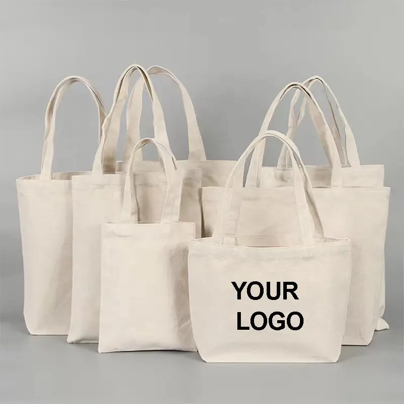 Eco friendly wholesale custom logo size plain blank cotton canvas bag shoulder shopping tote packing bags