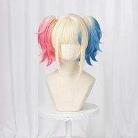 Perruque de cosplay Harley Quinn avec deux queues de cheval et pince à griffes intégrées, postiche pour Halloween, fête d'anime, déguisement fantaisie pour femmes et filles, Lace Front