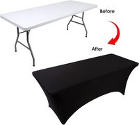 Nappe extensible noire en spandex TY de 6 pieds, universelle, ajustée, rectangulaire, pour mariage, salon professionnel, stand de vente