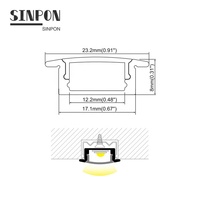 Profilé en aluminium extrudé ALU2308 23,2 mm * 8 mm pour bande LED, avec diffuseur et rail pour éclairage à bande LED