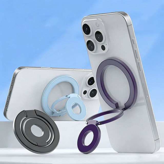 Universal 360° Rotating Folding Cell Phone Ring Holder Dual Rings Magnetic Phone Grip Bracket Kickstand for iPhone for Samsung