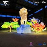 Lampu Pameran Lampion Sutra Tahan Air Cina Hualong Motif Bunga Merah untuk Festival, Pertunjukan Lampion LED